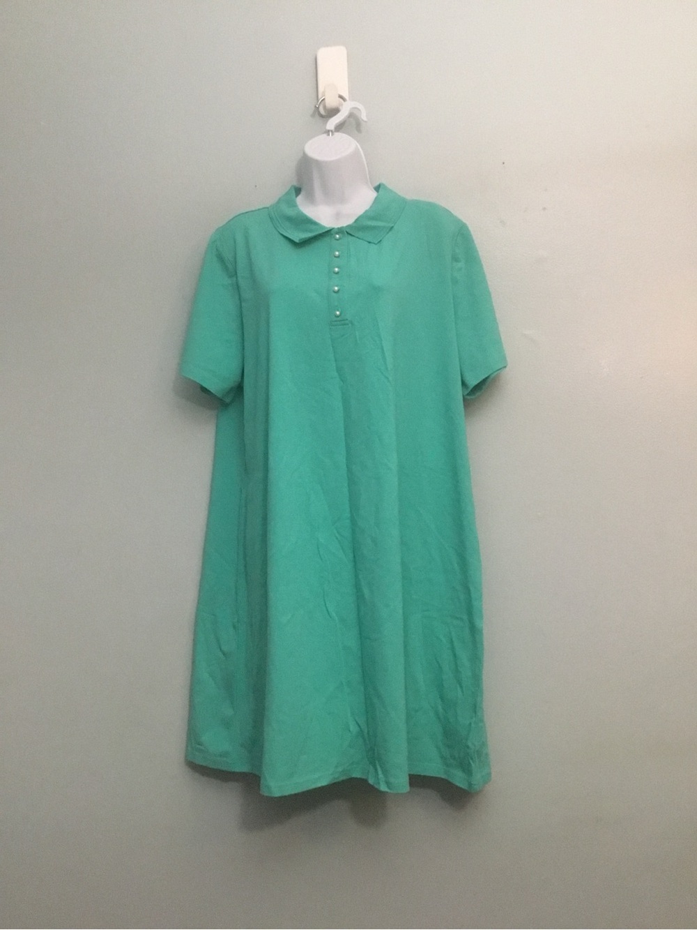 d&co Green Polo Mini Dress Button Placket Short Sleeve Relaxed Fit Size XL